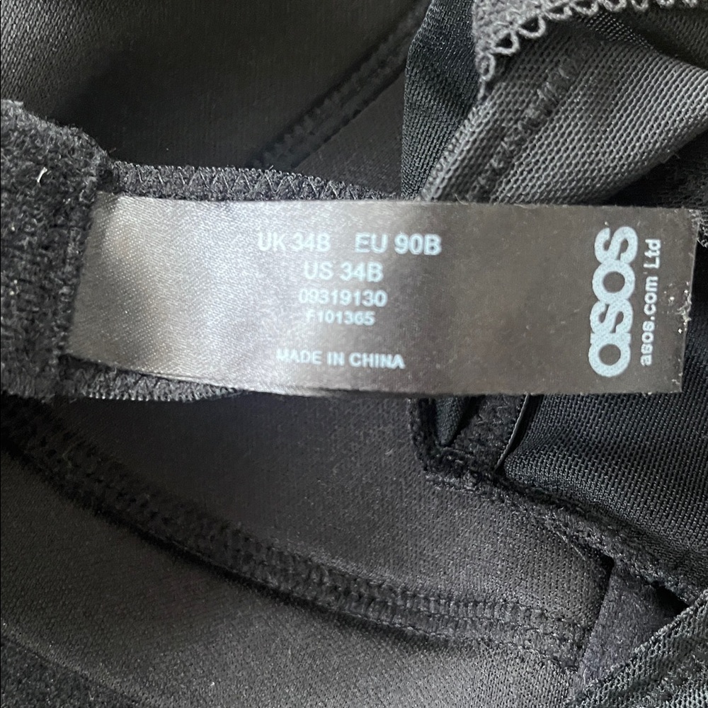 ASOS Sheer Mesh Bodysuit Black Long Sleeve Built In Bra 34B - Picture 5 of 5